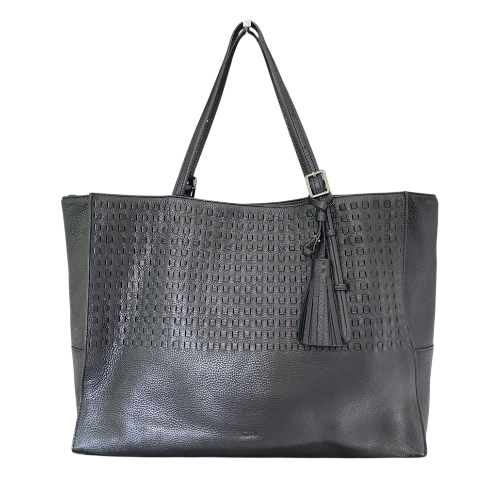 TUMI LEATHER WOVEN TEXTURED LARGE TOTE BAG
